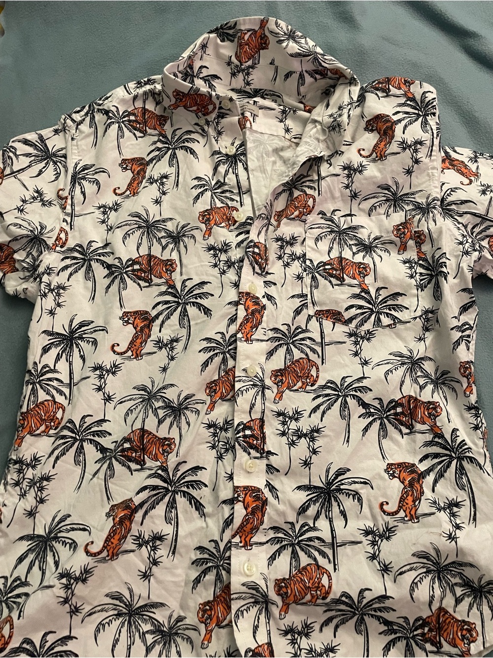 Goodfellow & Co White Button-Down Shirt with Orange Tiger Print